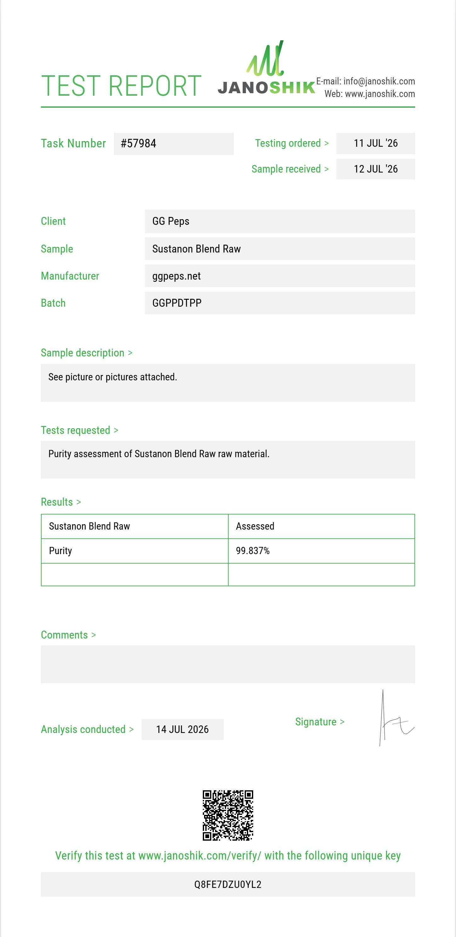 Sustanon Blend Raw Purity (HPLC) report by Janoshik Analytical